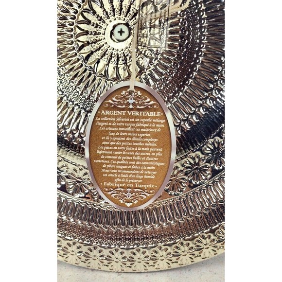 Argent Handmade Purple Silver Glass 2 Tier Serving Tray Stand Made in Turkey - Picture 14 of 15